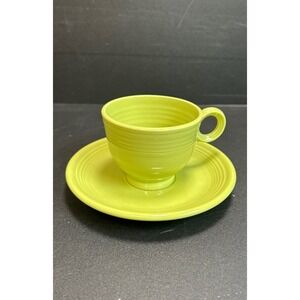 Vintage Fiestaware Cup Saucer Chartreuse 1950s Homer Laughlin Midcentury Mod